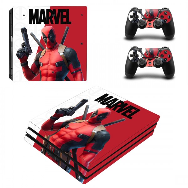 Вінілові наклейки Deadpool на ігрову консоль PS4 PRO + геймпад Dualshock 4 + бокові сторони Sony PlayStation 4 PRO / Skin