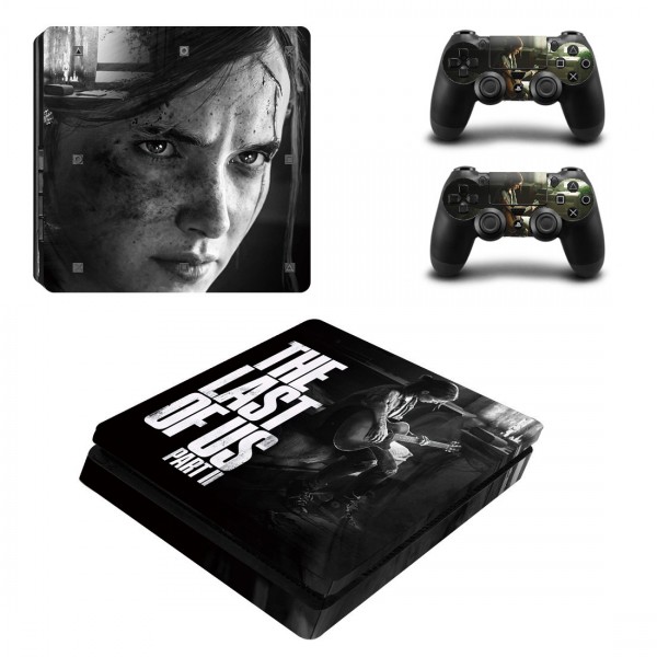 Вінілові наклейки The Last of Us Part 2 на ігрову консоль PS4 Slim + геймпад Dualshock 4 + бокові сторони Sony PlayStation 4 Slim / Skin