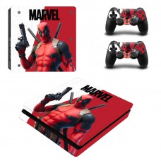 Вінілові наклейки Deadpool на ігрову консоль PS4 Slim + геймпад Dualshock 4 + бокові сторони Sony PlayStation 4 Slim / Skin