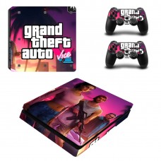 Вінілові наклейки GTA 6 (Grand Theft Auto) на ігрову консоль PS4 Slim + геймпад Dualshock 4 + бокові сторони Sony PlayStation 4 Slim / Skin