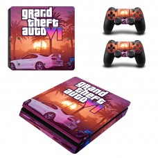 Вінілові наклейки Grand Theft Auto (GTA 6) на ігрову консоль PS4 Slim + геймпад Dualshock 4 + бокові сторони Sony PlayStation 4 Slim / Skin
