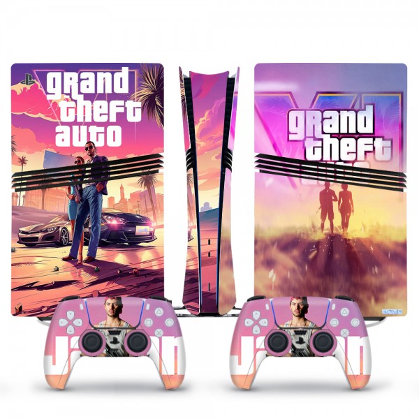 Вінілові наклейки Grand Theft Auto (GTA 6) на PS5 Pro + геймпад DualSense + глянцеву частину ігрової консолі Sony PlayStation 5 Pro / Skin