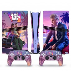 Вінілові наклейки GTA 6 (Grand Theft Auto) на PS5 Pro + геймпад DualSense + глянцеву частину ігрової консолі Sony PlayStation 5 Pro / Skin