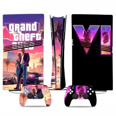Вінілові наклейки Grand Theft Auto 6 (GTA 6) на PS5 Pro / геймпад DualSense / глянцеву частину ігрової консолі Sony PlayStation 5 Pro / Skin