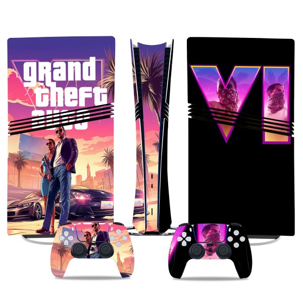 Вінілові наклейки Grand Theft Auto 6 (GTA 6) на PS5 Pro / геймпад DualSense / глянцеву частину ігрової консолі Sony PlayStation 5 Pro / Skin