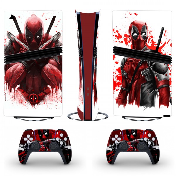 Вінілові наклейки Deadpool на PS5 Pro / геймпад DualSense / глянцеву частину ігрової консолі Sony PlayStation 5 Pro / Skin