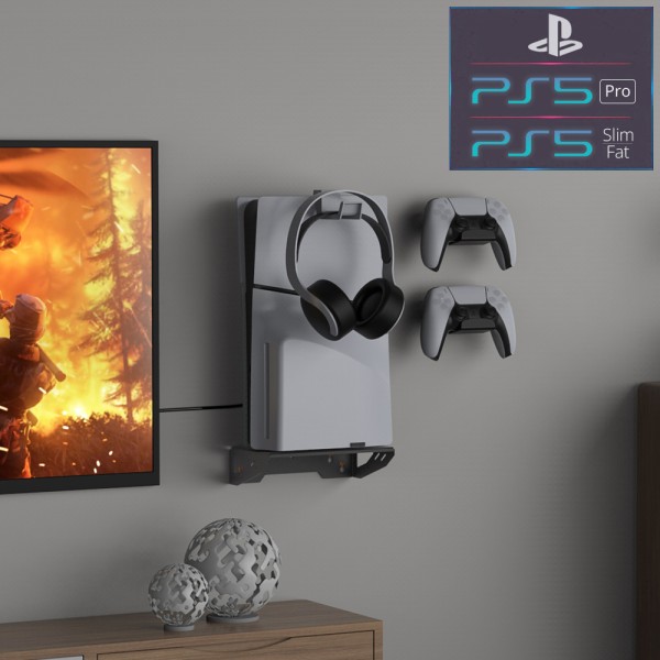 Настінне кріплення DOBE для консолі PS5 / PS5 Slim / PS5 Pro (Disk Drive version/Digital Edition) / геймпада DualSense / гачок навушники PS5 Pulse 3D / тримач-кронштейн на стіну Sony PlayStation 5