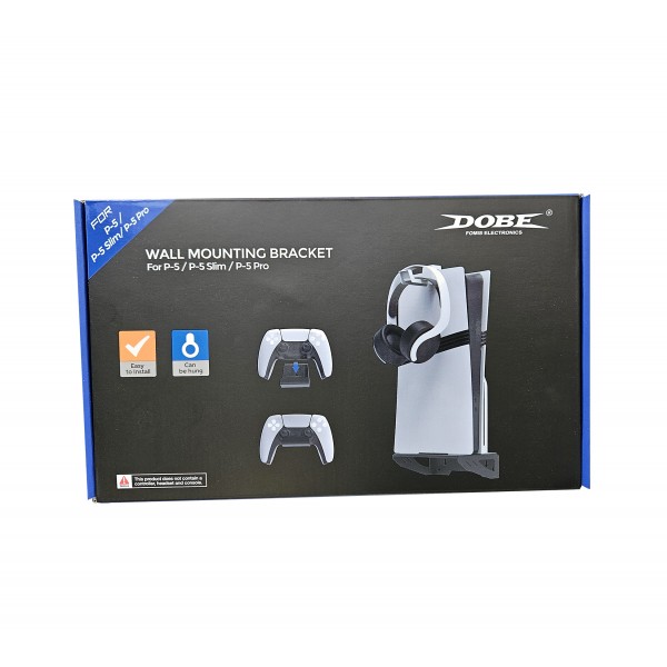 Настінне кріплення DOBE для консолі PS5 / PS5 Slim / PS5 Pro (Disk Drive version/Digital Edition) / геймпада DualSense / гачок навушники PS5 Pulse 3D / тримач-кронштейн на стіну Sony PlayStation 5
