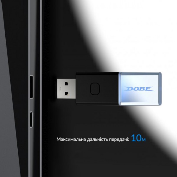 USB-A Bluetooth 5.0 ресивер-адаптер DOBE для підключення контролера DualSense від консолі PS5 / PS5 Slim / PS5 Pro, DualShock PS4 PRO / Slim / Fat, геймпада Microsoft Wireless Controller Xbox One, Nintendo Switch Pro до ПК/ноутбуку на Windows