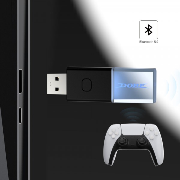 USB-A Bluetooth 5.0 ресивер-адаптер DOBE для підключення контролера DualSense від консолі PS5 / PS5 Slim / PS5 Pro, DualShock PS4 PRO / Slim / Fat, геймпада Microsoft Wireless Controller Xbox One, Nintendo Switch Pro до ПК/ноутбуку на Windows