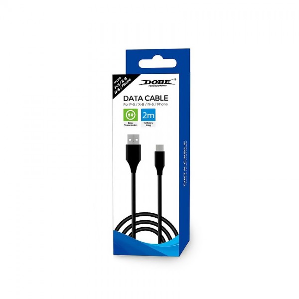 Зарядний кабель передачі даних (Data Transmission) DOBE (200 см) USB Type-C/USB-A для геймпада DualSense консолі Sony PlayStation PS5 | PS5 Slim | PS5 Pro / контролера Microsoft Wireless Controller Xbox Series X/S / Nintendo Switch (OLED)