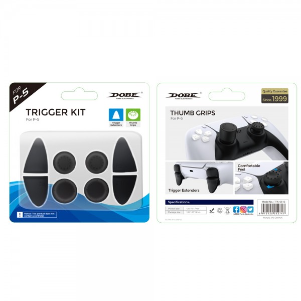 Силіконові накладки на стіки і тригери L2/R2 DOBE (trigger kit, thumb grips) для геймпада DualSense консолі Sony PlayStation 5: PS5 Disk Drive / PS5 Digital Edition / PS5 Slim / PS5 Pro