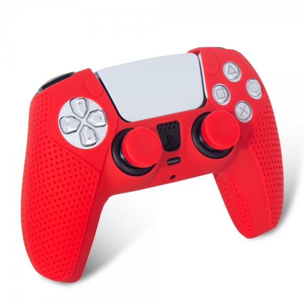 Силіконовий захисний червоний чохол та накладки на стики (thumb grips) DOBE для геймпада DualSense консолі Sony PlayStation 5 (PS5/PS5 Digital Edition)