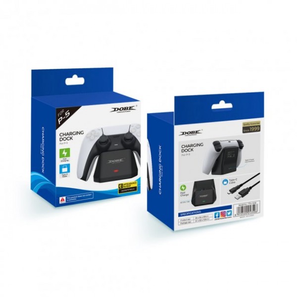 Зарядна dock станція DOBE підставка для геймпада DualSense приставки-консолі Sony PlayStation 5 (PS5 / PS5 Digital Edition) c LED підсвічуванням статусу зарядки контролера, джойстика