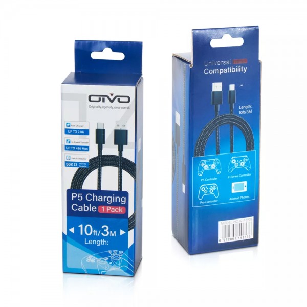 Зарядний кабель передачі даних OIVO 3м USB-A / USB Type-C для геймпада DualSense Sony PlayStation PS5 / PS5 Slim (Disk Drive/Digital Edition) / Microsoft Wireless Controller Xbox Series S | X / Nintendo Switch