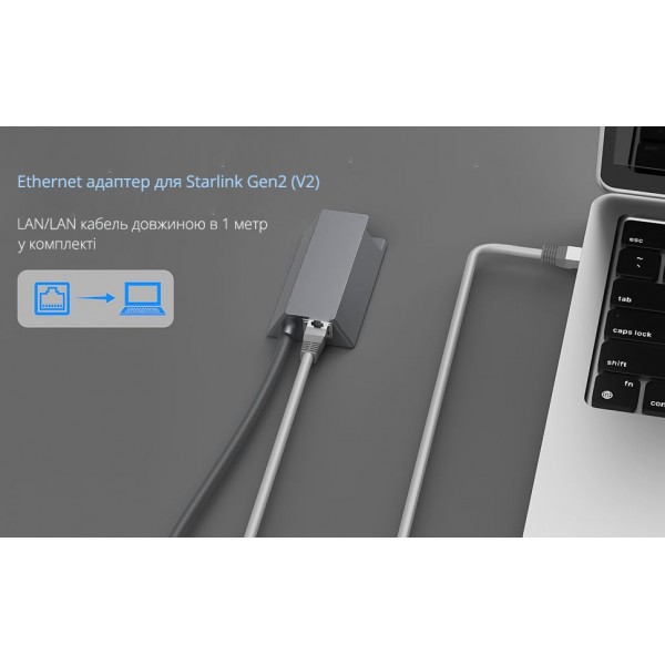 Ethernet мережевий адаптер для Starlink Gen2 (V2) + LAN/LAN кабель (1м) / RJ45 перехідник (CS-255)