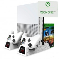 Мультифункциональная вертикальная подставка OIVO для консоли Xbox One X / Xbox One S / Xbox One, зарядная станция для двух геймпадов Microsoft Wireless Controller с LED подсветкой, подставка под 12 дисков