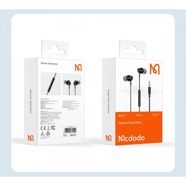 Вакуумні дротові стерео навушники Mcdodo Audio 3.5 mm mini jack / Deep Bass, 1.2м, мікрофон (CS-293)