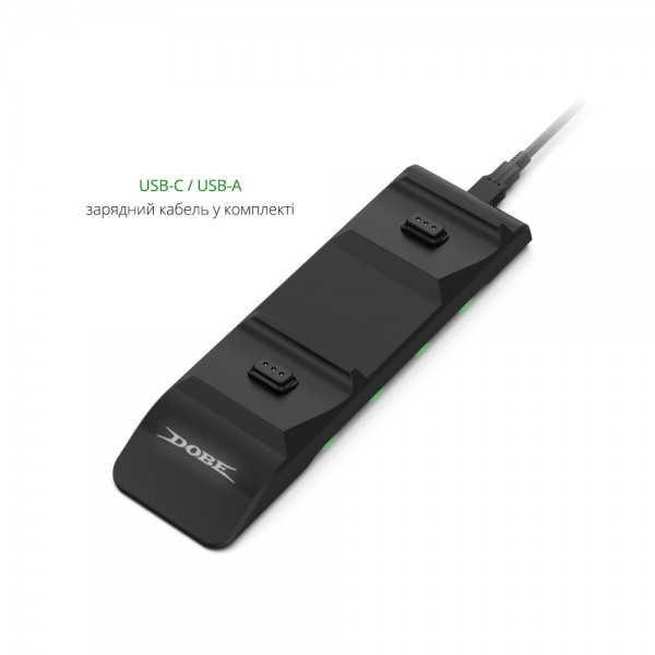 Зарядна dock станція DOBE з двома акумуляторними батареями 2000 mAh (4800 mWh) підставка для геймпадів Microsoft Wireless Controller Xbox Series X|S, Xbox One X/S, Elite з LED індикаторами статусу зарядки джойстика