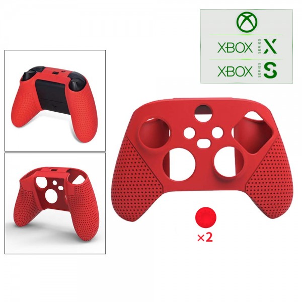 Силіконовий захисний червоний чохол-кейс DOBE для геймпаду Microsoft Wireless Controller консолі Xbox Series S | X, дві накладки на стіки (thumb grips)