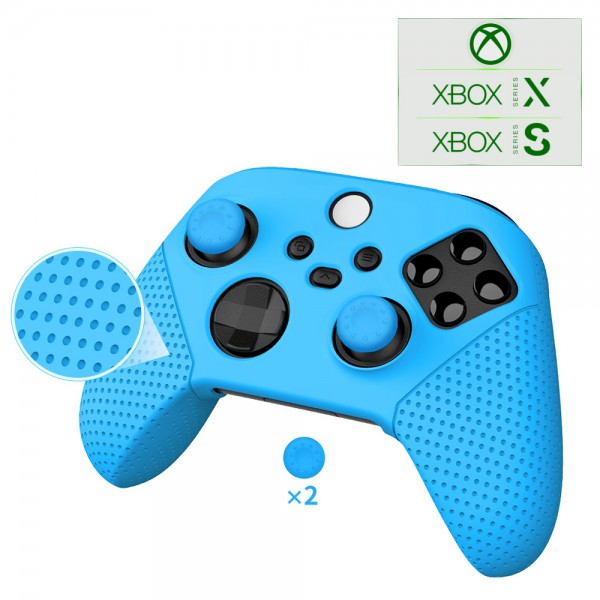 Силіконовий захисний синій чохол-кейс DOBE для геймпаду Microsoft Wireless Controller консолі Xbox Series S | X, дві накладки на стіки (thumb grips)