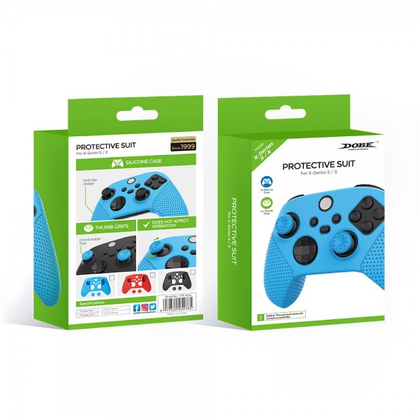 Силіконовий захисний синій чохол-кейс DOBE для геймпаду Microsoft Wireless Controller консолі Xbox Series S | X, дві накладки на стіки (thumb grips)