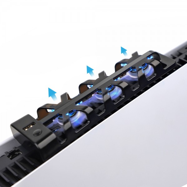 Подставка с тремя охлаждающими кулерами DOBE с отводом тепла для игровой приставки-консоли Sony PlayStation 5 (PS5 / PS5 Digital Edition) с LED подсветкой
