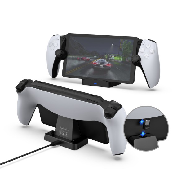 Зарядна док станція DOBE для пристрою дистанційної гри PlayStation Portal ігрової консолі Sony PlayStation 5: PS5/PS5 Slim / Два магнітні USB Type-C адаптери
