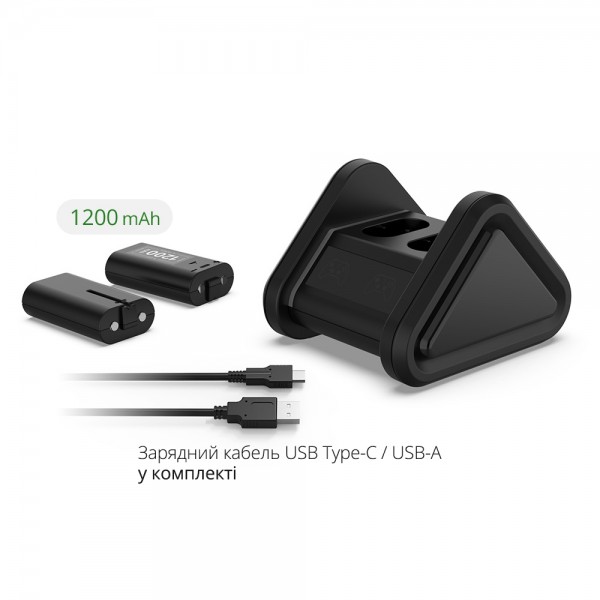 Зарядна док станція підставка DOBE + Дві акумуляторні батареї 1200 mAh для геймпаду Microsoft Wireless Controller Xbox Series X/S | Xbox One X/S з LED підсвіткою + Індикаторами статусу зарядки джойстика