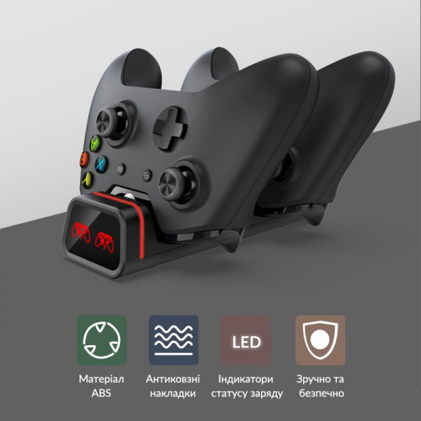 Подвійна зарядна док станція DOBE підставка для двох геймпадів Microsoft Xbox Series S,X / Xbox One X / Xbox One S / Xbox One c LED індикаторами статусу зарядки джойстика