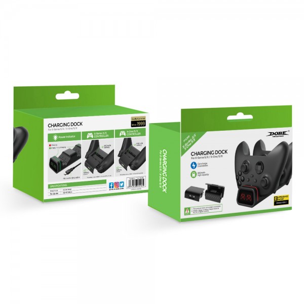 Подвійна зарядна док станція DOBE підставка для двох геймпадів Microsoft Xbox Series S,X / Xbox One X / Xbox One S / Xbox One c LED індикаторами статусу зарядки джойстика