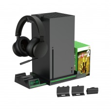 Мультифункціональна вертикальна підставка DOBE для ігрової консолі Xbox Series X, зарядна станція з акумуляторними батареями 800 mAh для геймпаду Microsoft Wireless Controller з LED підсвічуванням статусу зарядки