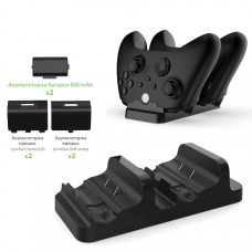 Подвійна зарядна dock станція DOBE із двома акумуляторними батареями 800 mAh підставка для геймпаду Microsoft Wireless Controller Xbox Series X | Xbox Series S, Xbox One X/S/Xbox One c LED індикаторам статусу заряджання джойстика