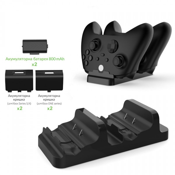 Подвійна зарядна dock станція DOBE із двома акумуляторними батареями 800 mAh підставка для геймпаду Microsoft Wireless Controller Xbox Series X | Xbox Series S, Xbox One X/S/Xbox One c LED індикаторам статусу заряджання джойстика