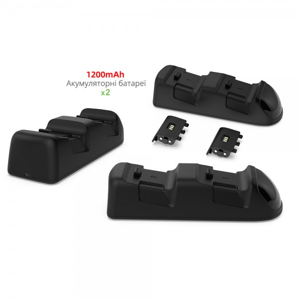 Подвійна зарядна dock станція DOBE з двома акумуляторними батареями 1200 mAh підставка для геймпадів Microsoft Wireless Controller Xbox Series X/S, Xbox One X/S з LED індикаторами статусу зарядки джойстика