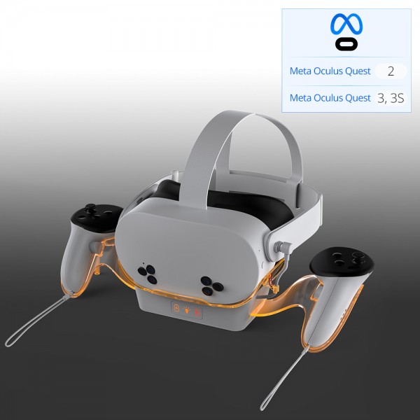 Зарядна док-станція DOBE з двома акумуляторними батареями 2000 mAh для VR окулярів віртуальної реальності Meta Oculus Quest 2 / 3 / 3S | контролера Touch Plus з LED підсвічуванням статусу зарядки