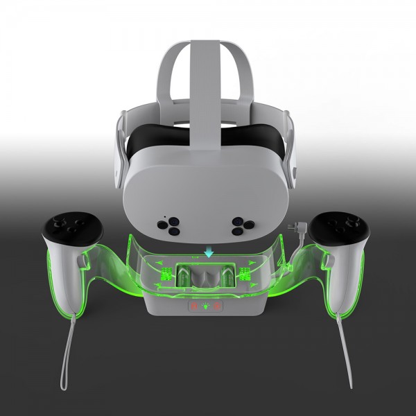 Зарядна док-станція DOBE з двома акумуляторними батареями 2000 mAh для VR окулярів віртуальної реальності Meta Oculus Quest 2 / 3 / 3S | контролера Touch Plus з LED підсвічуванням статусу зарядки