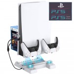 Вертикальная охлаждающая подставка DOBE для консоли Sony PlayStation 5 (PS5 / PS5 Digital Edition), зарядная станция для двух геймпадов DualSense, подставка под 11 дисков