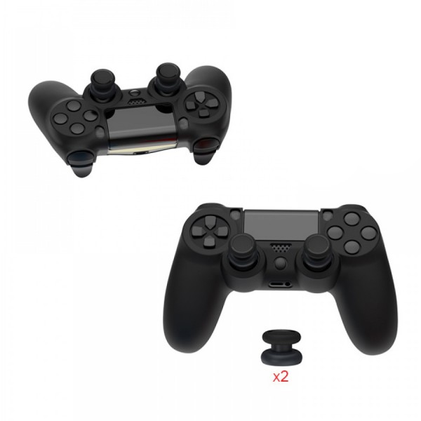 Силіконовий захисний чорний чохол та накладки на стіки (thumb grips) DOBE для геймпада DualShock 4 консолі Sony PlayStation 4 (PS4 PRO / PS4 Slim / PS4 Fat)