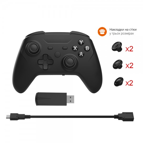 Бездротовий геймпад DOBE (2.4GHz USB-A ресивер, USB Type-C перехідник) для консолі Valve Steam Deck / Nintendo Switch (NS OLED) / ПК, ноутбука / Android / накладки на стіки контролера, джойстика