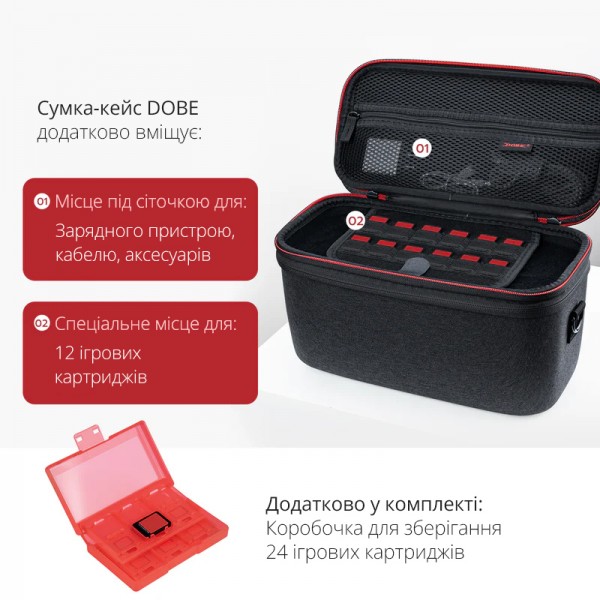 Дорожня сумка-кейс DOBE для перенесення ігрової консолі Nintendo Switch 2 / Joy-Con / Switch 2 Pro Controller / Зарядний пристрій / Кабель + Коробочка для картриджів (у комплекті) / Захисний чохол