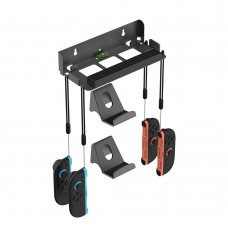 Настінне кріплення DOBE для консолі та зарядної dock станції Nintendo Switch 2 / Nintendo Switch (OLED) + Два тримачі для контролера Switch Pro + Місце для 28 ігрових картриджів / гачки під Joy-Con / кронштейн на стіну