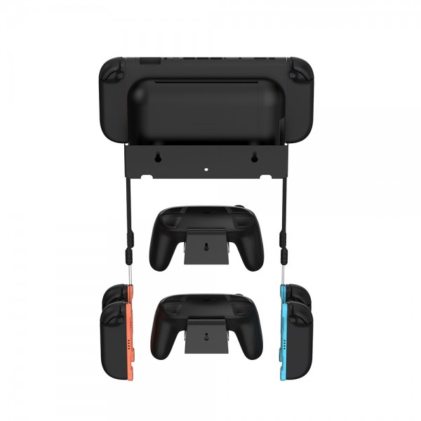 Настінне кріплення DOBE для консолі та зарядної dock станції Nintendo Switch 2 / Nintendo Switch (OLED) + Два тримачі для контролера Switch Pro + Місце для 28 ігрових картриджів / гачки під Joy-Con / кронштейн на стіну