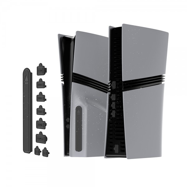 Пилозахисний комплект для роз'ємів ігрової консолі Sony PlayStation 5: PS5 / PS5 Slim / PS5 Pro (Disk Drive version/Digital Edition): Дев'ять пилозахистних силіконових заглушок + Щіточка + Тканина + Повітродувка