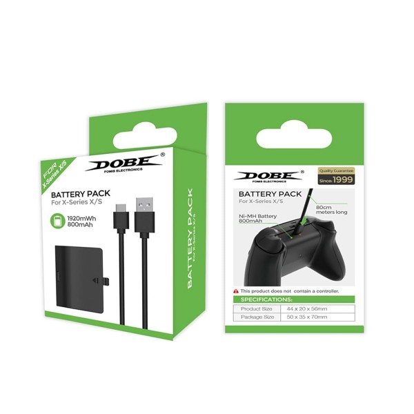Акумуляторна батарея 800 mAh + зарядний кабель USB Type-C / USB-A (80 см) DOBE для геймпада Microsoft Wireless Controller консолі Xbox Series S | X з LED індикатором статусу зарядки