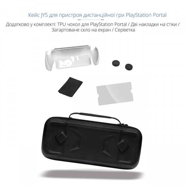 Дорожня сумка-кейс JYS для перенесення пристроя дистанційної гри PlayStation Portal ігрової консолі Sony PlayStation 5: PS5 | PS5 Slim | PS5 Pro + TPU чохол / Дві накладки на стіки / Загартоване скло на екран / Серветка