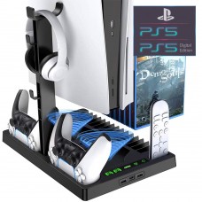 Мультифункциональная охлаждающая подставка OIVO для консоли Sony PlayStation 5 (PS5 / PS5 Digital Edition), зарядная станция для двух геймпадов DualSense с LED подсветкой, подставка под 15 дисков, ДУ пульт