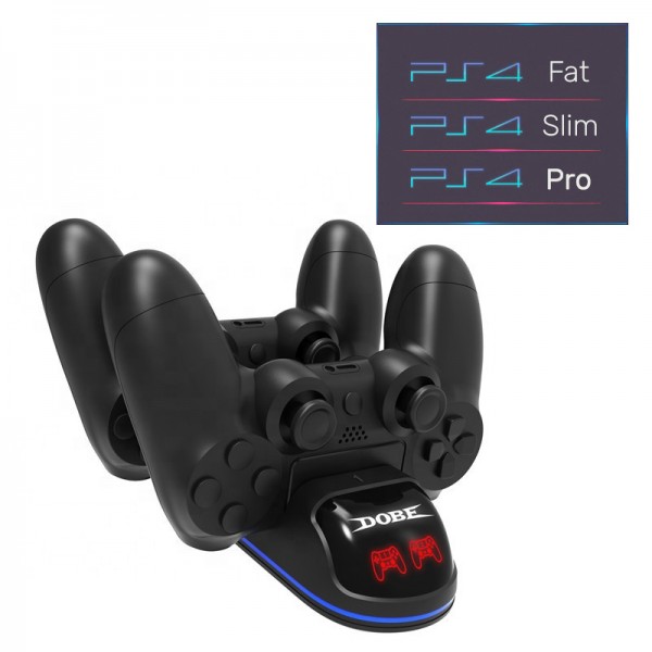 Двойная зарядная dock станция DOBE подставка для контроллеров DualShock 4 Sony PlayStation 4 (PS4 / PS4 SLIM / PS4 PRO) c LED индикаторами статуса зарядки
