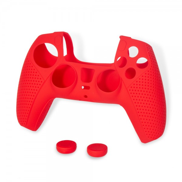 Силиконовый защитный красный чехол и накладки на стики (thumb grips) DOBE для геймпада DualSense консоли Sony PlayStation 5 (PS5 / PS5 Digital Edition)
