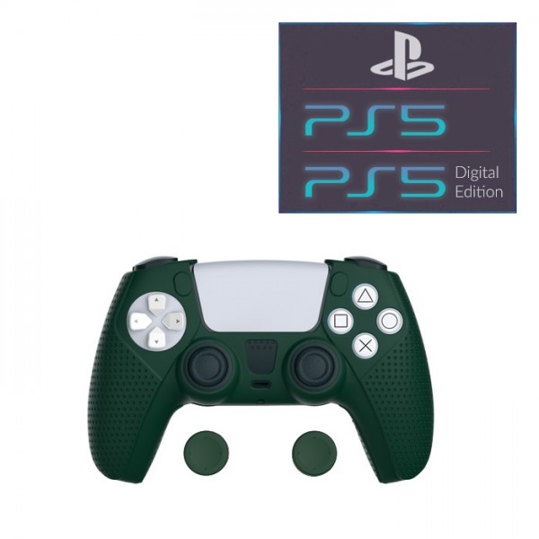 Силиконовый защитный зеленый чехол и накладки на стики (thumb grips) DOBE для геймпада DualSense консоли Sony PlayStation 5 (PS5 / PS5 Digital Edition)